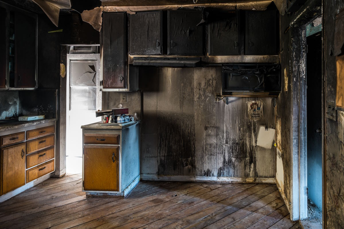 Kitchen fire damage requiring professional restoration